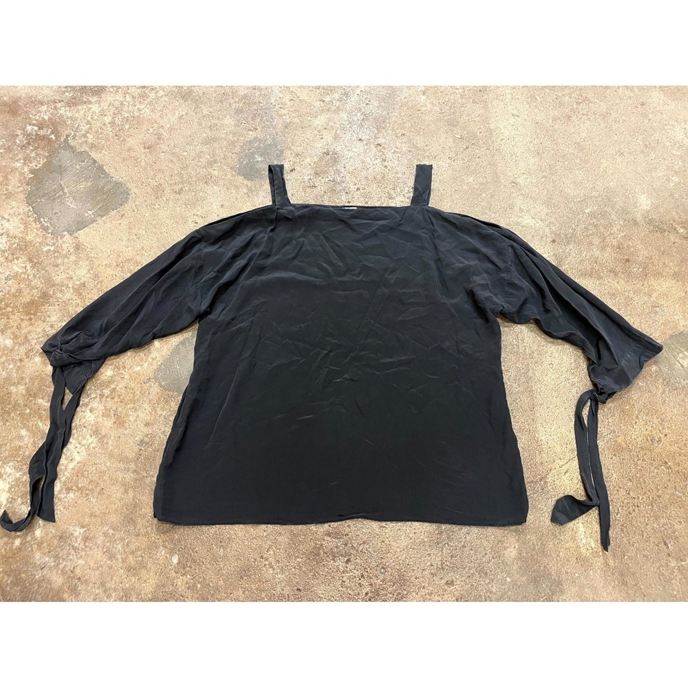 Chico's Black Label Cold Shoulder Top Womens 2 Black Silk 3/ 4 Sleeves Modern‎